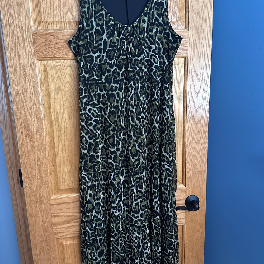Susan Graver Green Leopard Maxi Dress